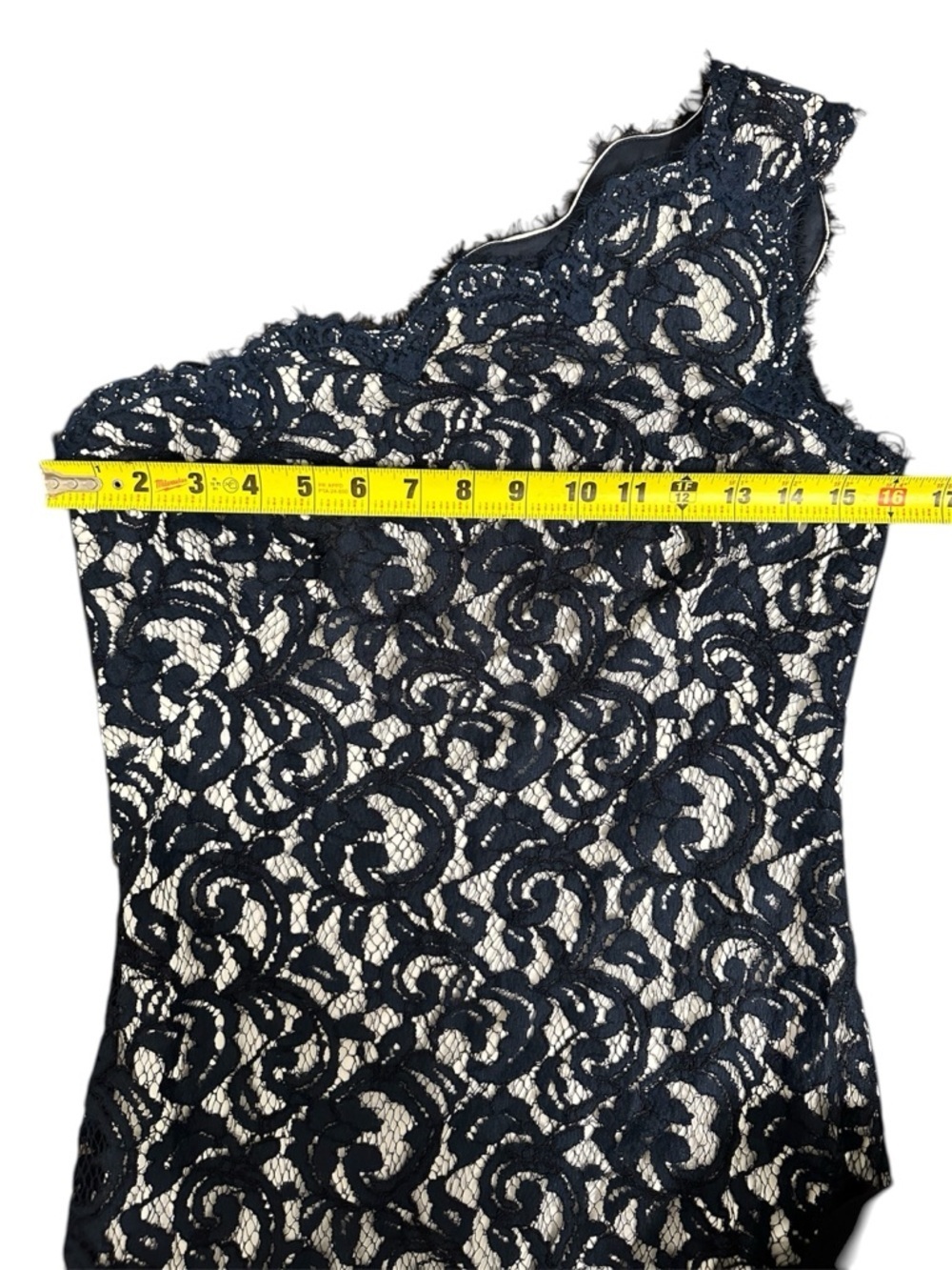 Tadashi Shoji Navy One-Shoulder Lace Sheath Dress - Picture 6 of 9